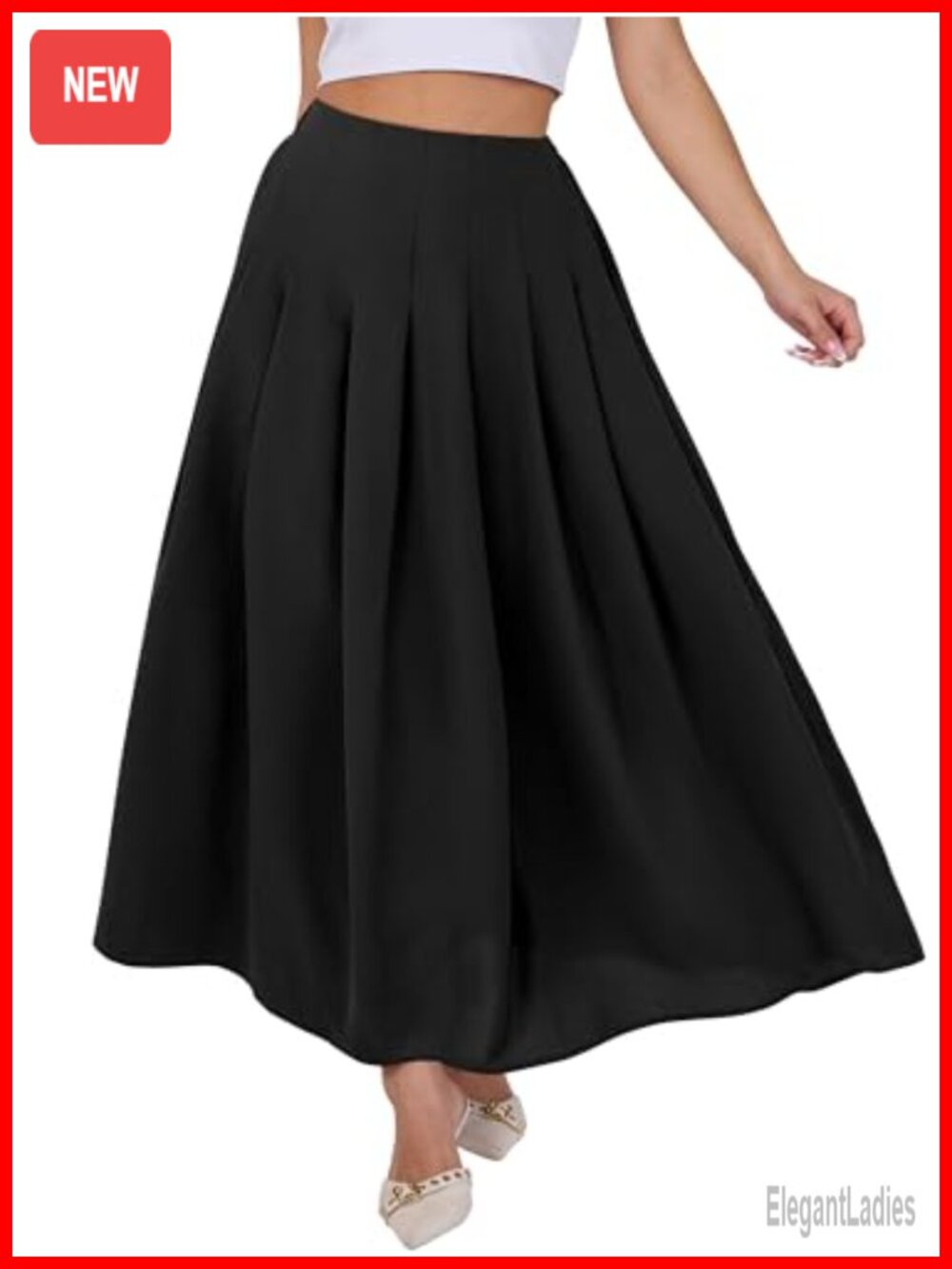 Pleated Maxi Skirt High Waisted A-Line Ankle Length with Pockets